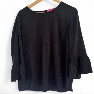 Lilly Pulitzer | Christie Top Onyx Leopard Jacquard Size XL Black 3/4 Sleeve